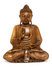 8" Wooden Hand Carved Meditating Buddha Statue Sculpture Figurine Home Decor Art