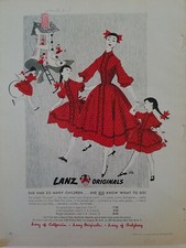 1953 Lanz women's girls Coronet red print dresses vintage  Steele fashion ad