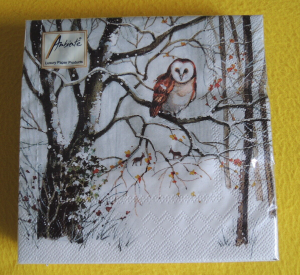 20 Servietten Eulen Rehe Wald Winter Owls 1 Packung Ovp Schnee BäUme Ambiente-image