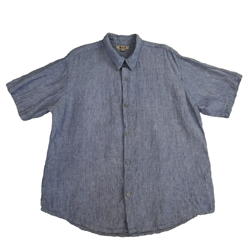 FLAX Shirt Mens XL Blue Button Front Short Sleeve Camp Outdoor Beach Coastal