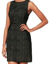 LOFT Womens Dress Size 4 Black Fan Eyelet Overlay Sheath