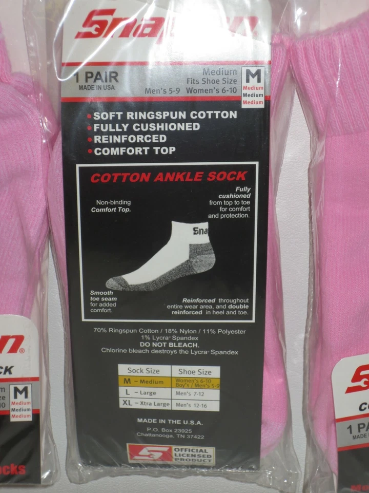 12 PAIRS Snap-On PINK Ankle Socks MEDIUM 6-10 *FREE SHIPPING* MADE IN USA *NEW* - Image 3 of 4