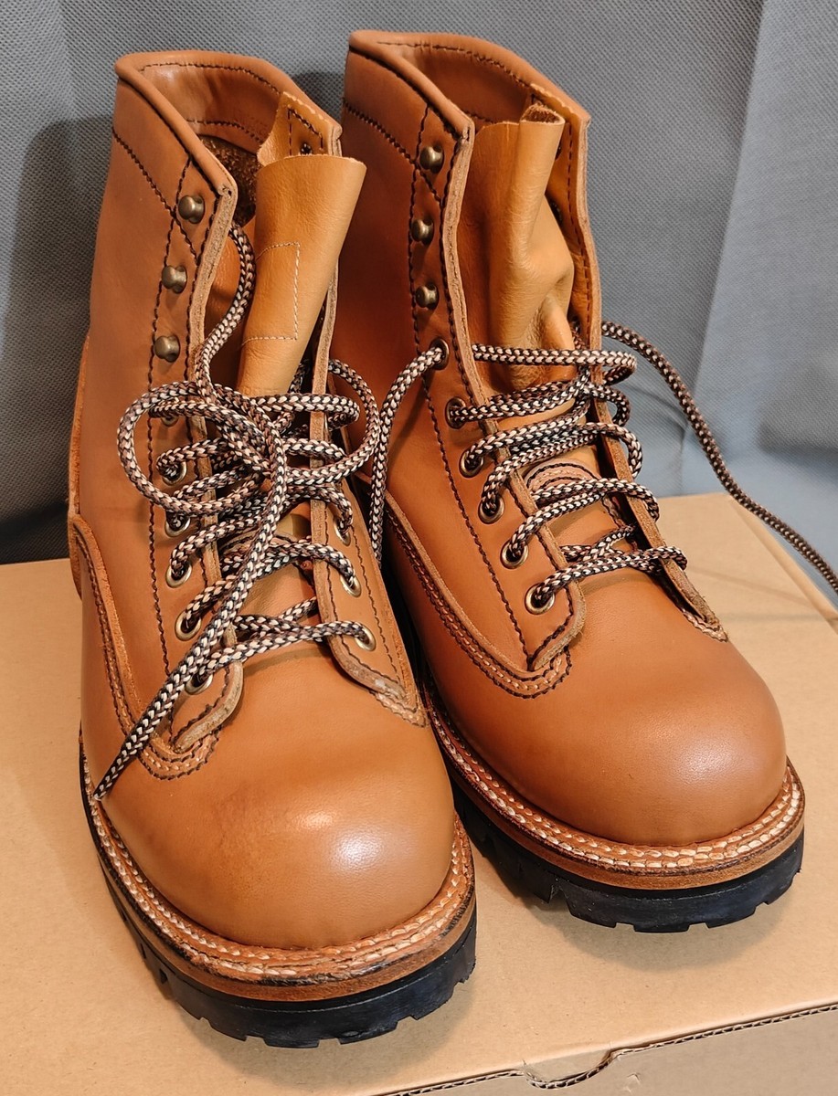 靴 LONE WOLF LOGGER Size 9 LONE WOLF Logger Boots Tan Leather US 9 Mens Made in Japan
