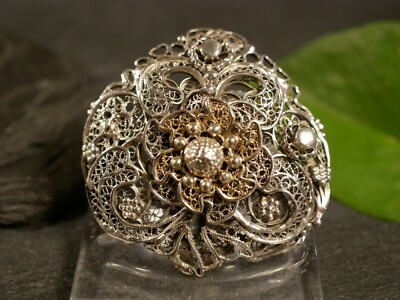 Ausgefallene Silber Brosche Groß Filigran Antik Tracht Sehr Alt