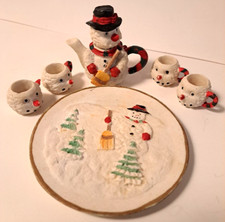 Snowman Miniature Tea Pot and Cup set 1995 Christmas