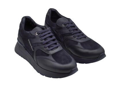 NWT STEFANO RICCI Leather  Sneakers EAGLE Shoes LOGO Eu 44 Uk 10 Us 11 (RES61)