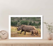 Rhino Cow & Calf Walking Poster Premium Quality Choose your Size