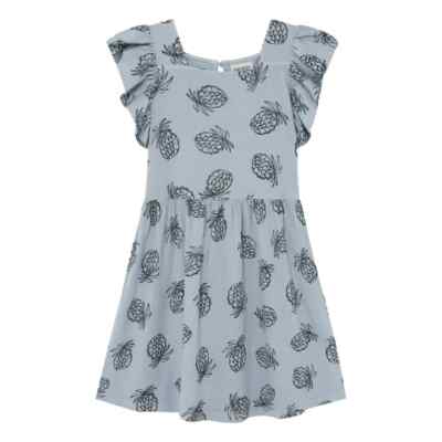 Bobo Choses  Organic Cotton Pineapple Ruffle Sleeves Dress Jersey Light Blue 2-3