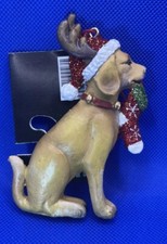 Golden Retriever Dog Santa Hat Antlers Glitter Stocking Christmas Ornament Resin