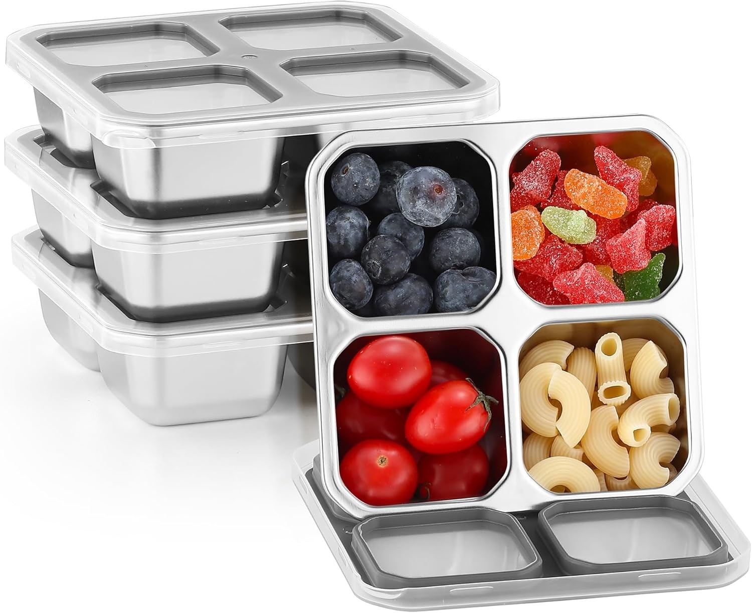 4 Pack Stainless Steel Snack Containers with Lids 4 Compartment Lunch Box 