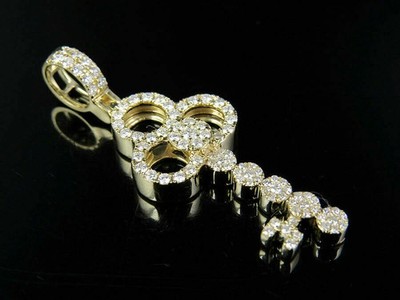 Men's 14K Yellow Gold FN Diamond Ornate Key Pendant Charm 1.1 ct 1.6''