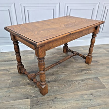 Antique Oak Lamp Table Solid Wooden Side - Secret Drawer Jacobean Revival Style