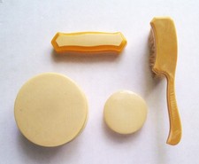 Antique or Vintage Celluloid Baby Brush, and Three Vanity 3 Boxes with Lids