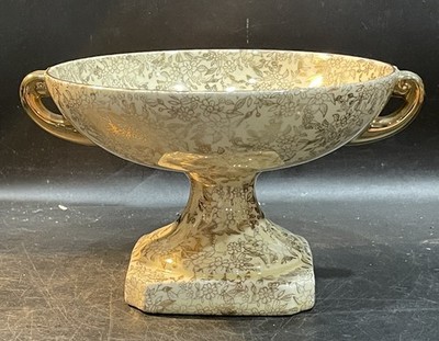 Atemberaubende Empire Ware England Gold Chintz Kompott Sockel Schale viktorianische Szene 
