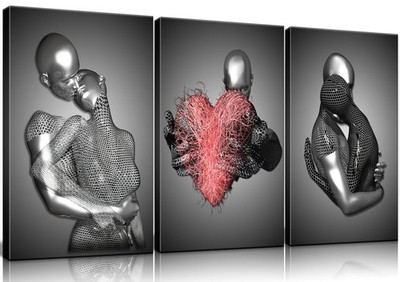 Framed 3 Pcs Love Heart 3d Wall Art Metal Sculpture Romantic Couple Abstract ...