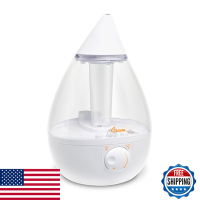 Crane White Teardrop Ultrasonic Cool Mist Humidifier 1 Gallon Auto Shut-Off For