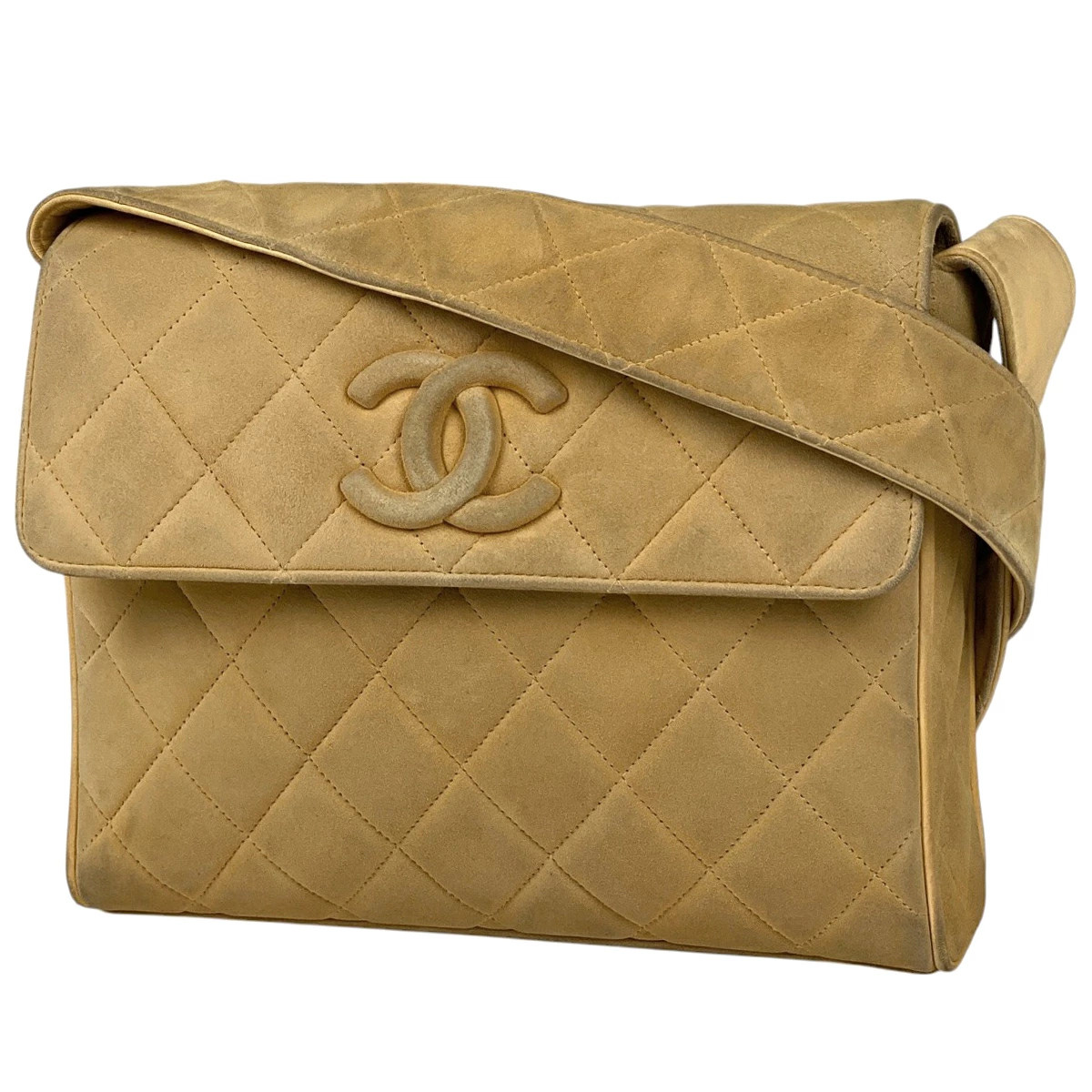 Chanel Suede Matelasse Crossbody Shoulder Bag Beige Women's Preowned MSP29-image