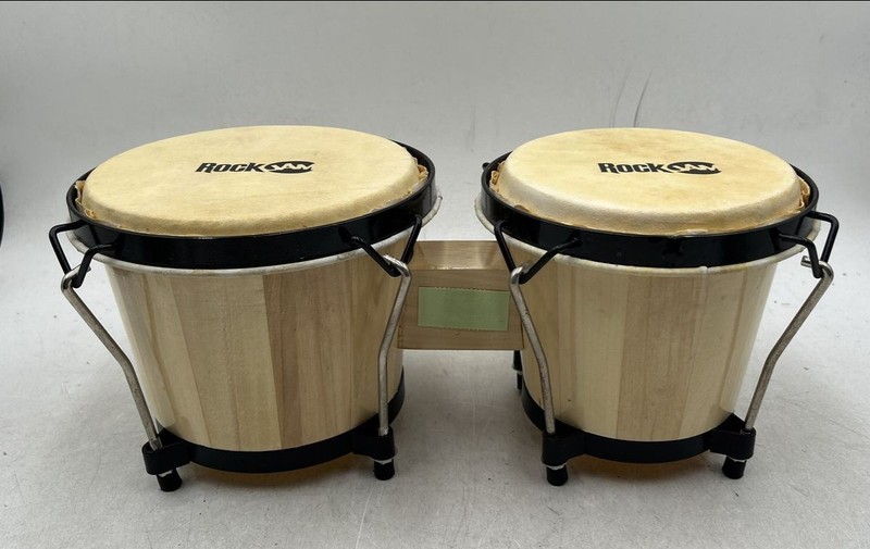 Rock Jam Beige Musical Instrument 2 Drums Attached Bongos With Case