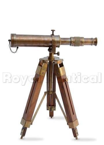 Télescope nautique fait main 2 tons en laiton antique avec trépied en