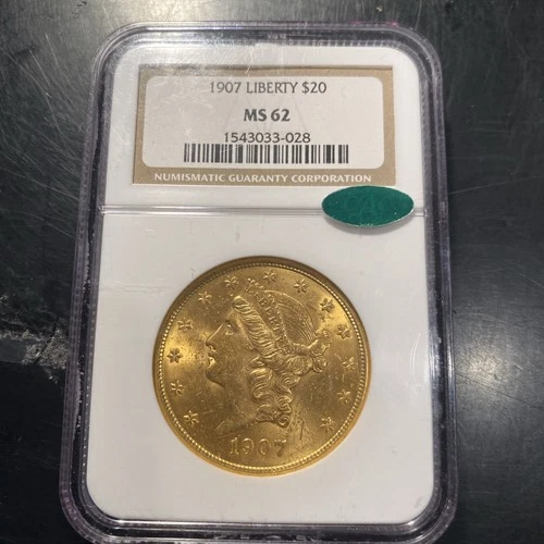 1907 LIBERTY TWENTY GOLD DOLLARS NGC MS62 CAC!