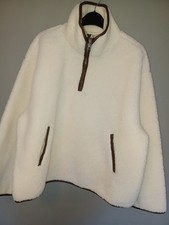 H&M ZIP TOP TEDDY SWEATSHIRT IVORY WHITE JUMPERWOMEN LONG SLEEVE FLUFFY SIZE M