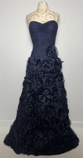 Jovani Navy Strapless Rosette Applique Gown Formal Dress S w/ Sheer Wrap