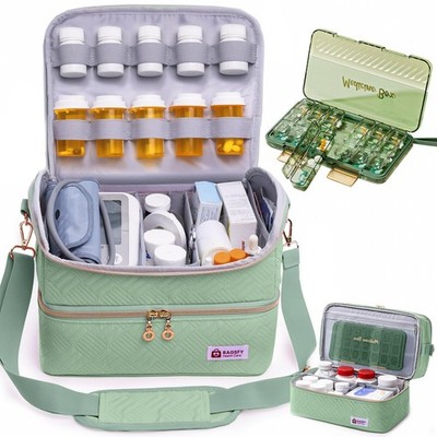 Travel Medicine Bag Organizer with 7-Day Pill Organizer, AM & PM Pill Box, Me...