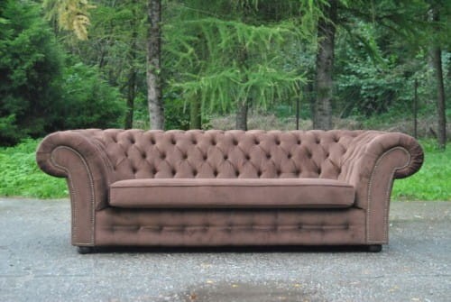 Dreisitzer Couch Polster Sitz Sofas Textil Sofa 3 Sitzer Braun Chesterfield Neu-image