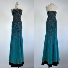 Vintage 90s Y2k Fully Beaded 100 Silk Mermaid Fairy Strapless PROM Dress