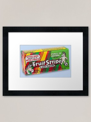 Old School Retro Obststreifen Kaugummi S gerahmtes Wandbild Poster Leinwanddruck Bild