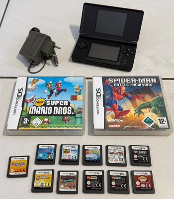 Nintendo DS Lite Handheld KonsoleSchwarz mit 13 Spielen Sammlung Konvolut
