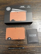 Ridge Slim RFID Blocking Wallet Leather Tobacco Brown with Cash Strap PREOWNED 