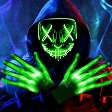 Onsucum Halloween LED Mask Green Scary Light Up with Free size,