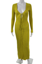 Devon Windsor Women Yellow V-Neck Bodycon Sweater Dress Long Sleeve Size S