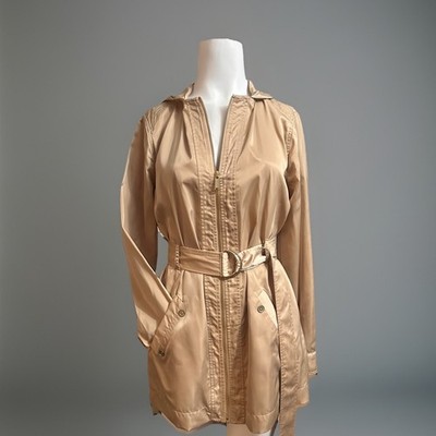 Michael Kors Women's Beige Hooded Belted Zip Mid-Length Rain Coat Size M