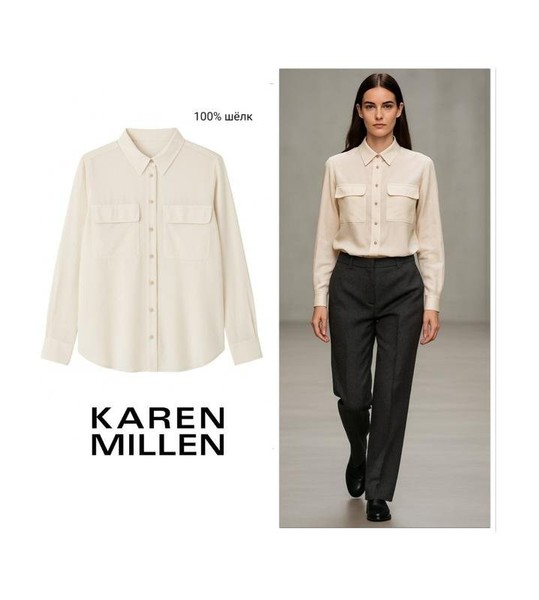 Women Karen Millen Shirt Beige Silk 38 / M / 46 #9S65