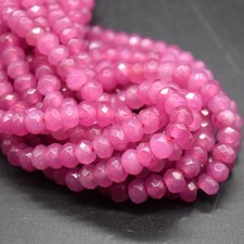 Ruby Pink Jade (Dyed) FACETED Disc Beads, 6mm x 4mm - 15'', for Jewellery Making