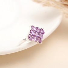Natural Amethyst Cluster Ring Solid 925 Sterling Silver Floral Ring for Women