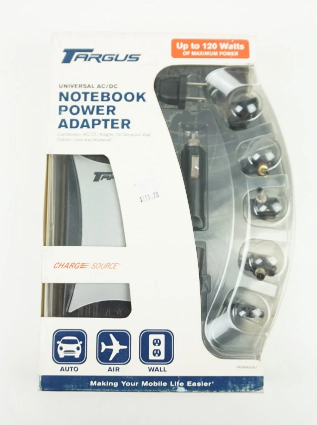 Adaptador de corriente universal AC/DC para portátil Targus hasta 120 vatios PAPWR300U Foto 2 de 3