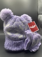 Holiday Time Girl's Tinsel Snowflake Hat and Gloves 2-Piece Set, Purple One Size