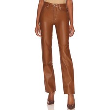 New Good American Tan Faux Leather Straight Leg Pants Women's size 2 26