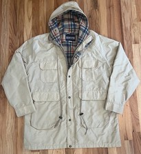 VTG Lands End Plaid Wool-Lined Utility Parka Jacket Hooded Field Coat USA Made L