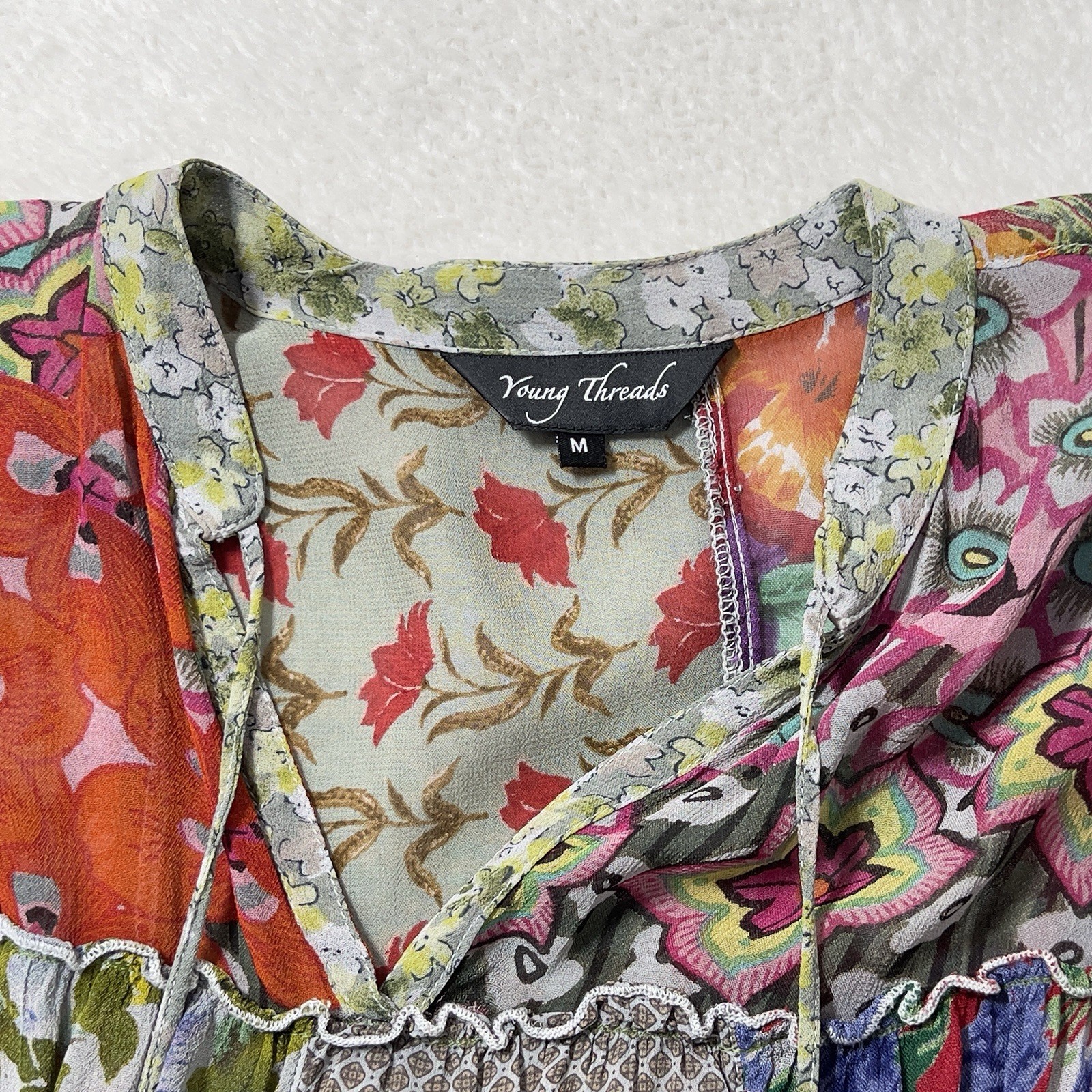 Young Threads Patchwork Peasant Tiered Top Sz M F… - image 3