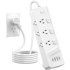 6-Outlet Power Strip with 4 USB Ports 2 USB-C , 6 Ft Extension Cord, Individ...