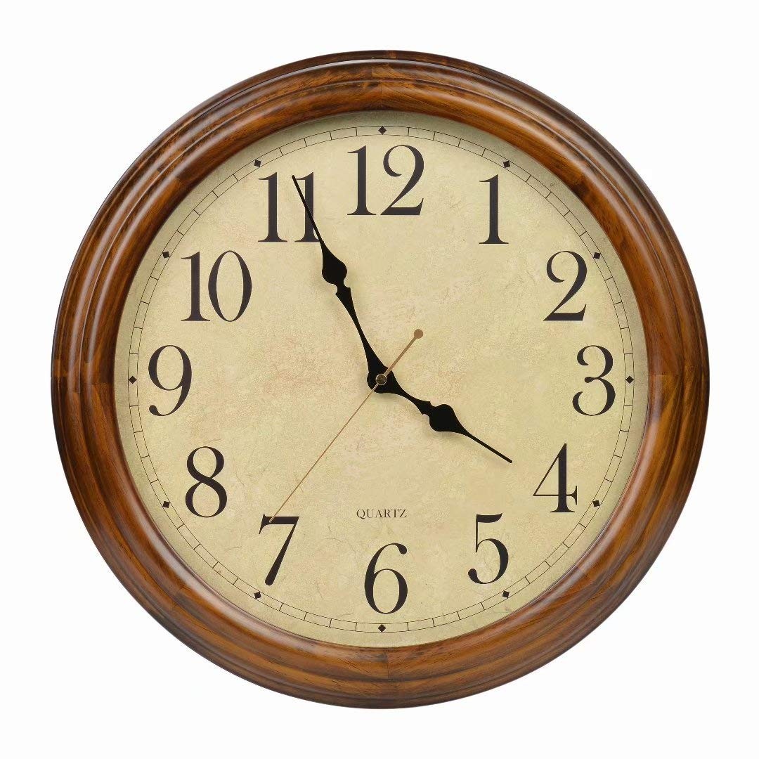 Old Oak 16 Inch Solid Wood Silent Non Ticking Decorative Wall Clock with Larg