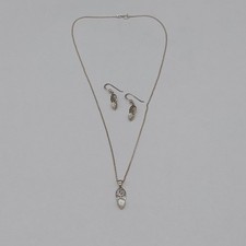 925 Silver and Moonstone/MoP Mackintosh Style Necklace Pendant & Earrings Set