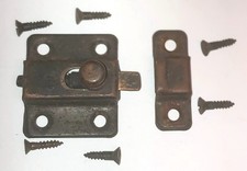 Lot of 7 Antique Dark Brass Spring Assisted Cabinet Latch Sets - 35 Orig Screws