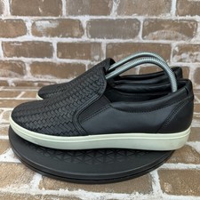 ECCO Soft 7 Woven Slip On Black Leather Sneakers Low Top EU41 Womens US Size 10