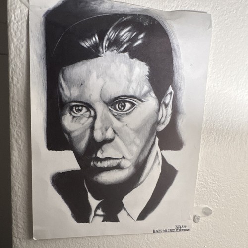 Black & White Framed Portrait Drawing of Michael Corleone in Suit & Tie on Paper