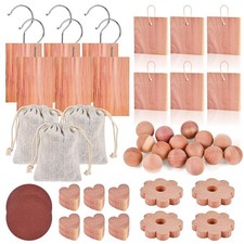 Cedar Blocks for Clothes Storage 48 PCS Planks Hooks Rings Balls Sachets Set